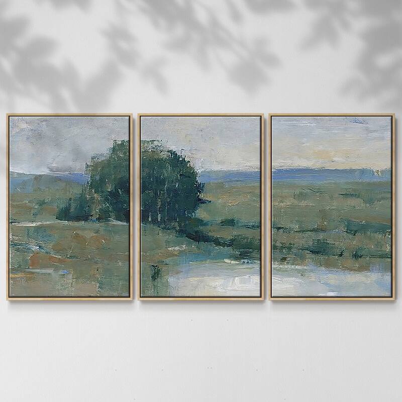 Riverbank Impression I - Multi Piece Framed Canvas - 26 x 40 - Natural