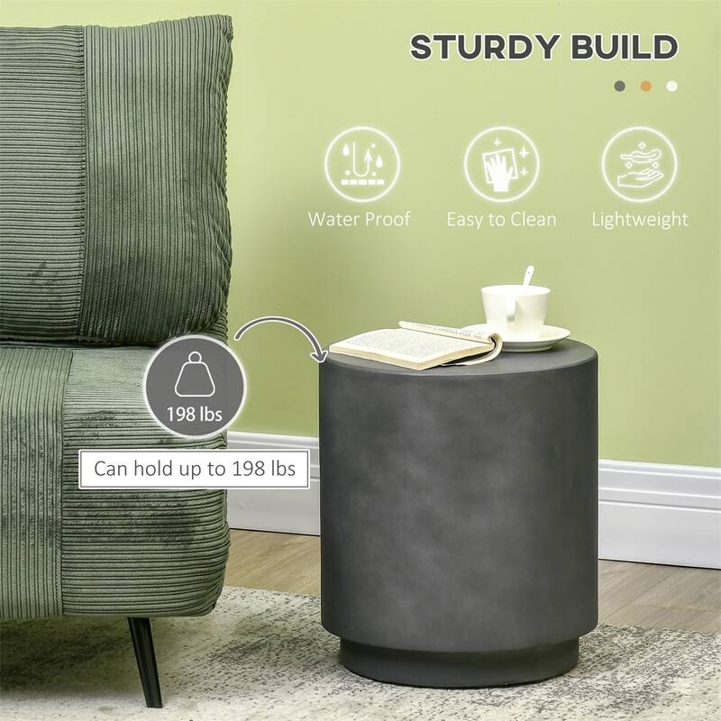 Round Side Table,Lightweight Accent Table w/Concrete Finish,End Table