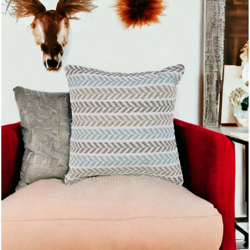 Set of Two 18" X 18" Blue Beach Chevron Cotton Zippered Pillow