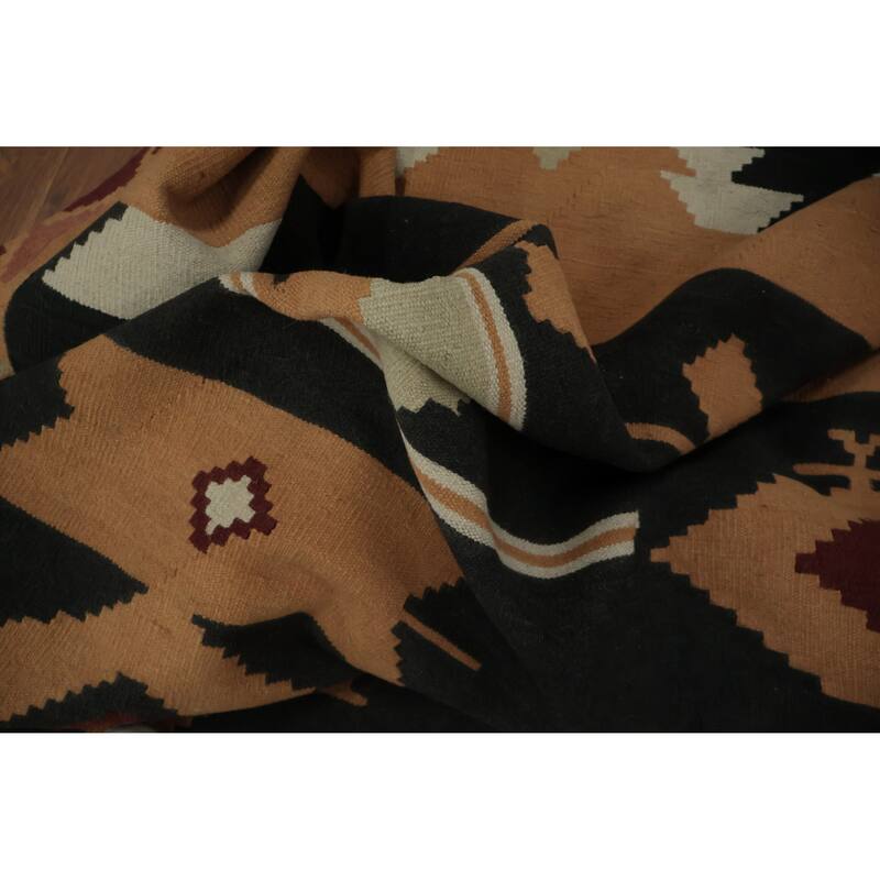 Hand Woven Oriental 100% Wool Carpet Southwestern Tribal Black Kilim Area Rug - 15' 3'' X 10' 0''