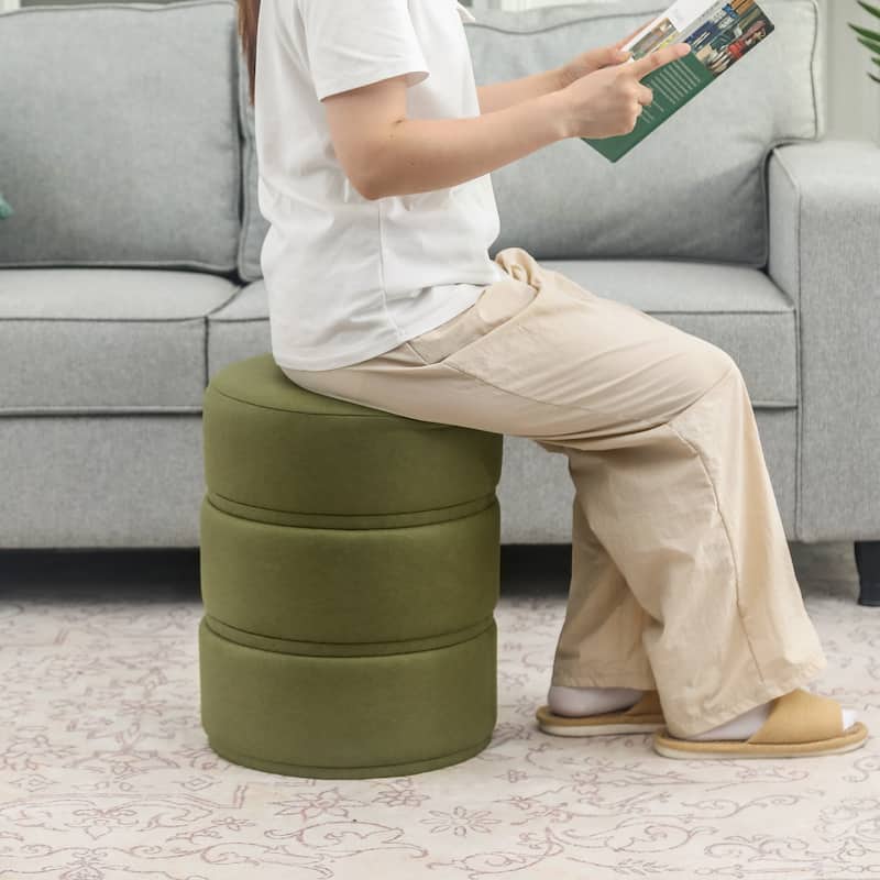 Adeco Round Ottoman 17.9" Height Footrest Vanity Stool