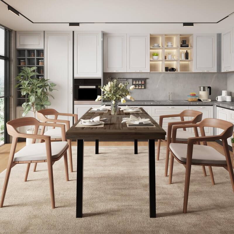 BOSSIN 68.9" Rectangular Wood Dining Table with Sturdy Metal Frame - Seats 4-6, Durable Design for Kitchen, Living & Dining Room