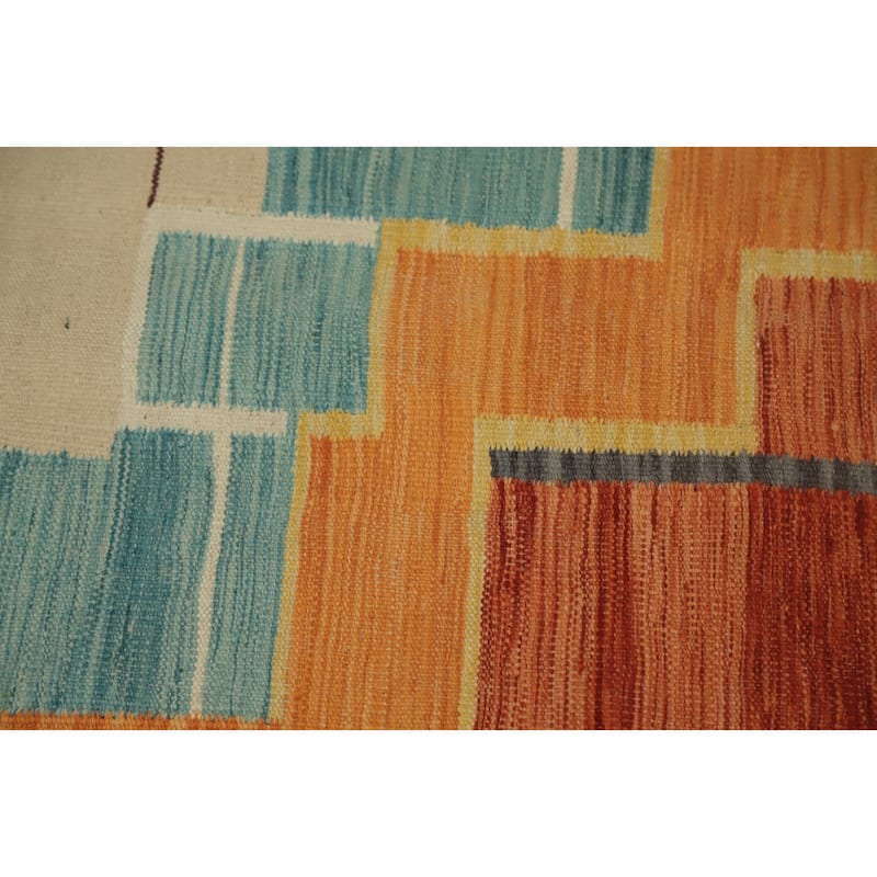 Hand Woven Oriental 100% Wool Carpet Southwestern Tribal Multi-Colored Kilim Area Rug - 9' 9'' X 7' 0''