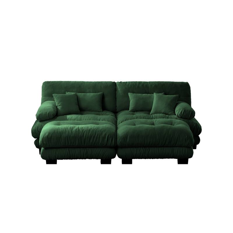 94.4" Loveseat Sofa Chenille Fabric Modular Sectional Couch with 2 Ottoman