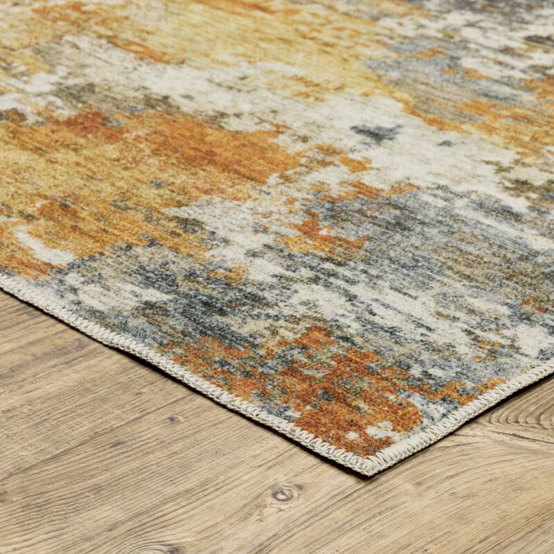 Vista Home Marissa Washable Contemporary Abstract Orange/ Blue Indoor Area Rug
