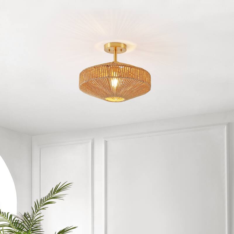 SAFAVIEH Lighting Berra 13.5" Flush Mount - 13.5" x 13.5" x 13" - withD/H - Natural/Gold - 16Wx16Dx12H