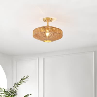 SAFAVIEH Lighting Berra 13.5" Flush Mount - 13.5" x 13.5" x 13" - withD/H - Natural/Gold - 16Wx16Dx12H