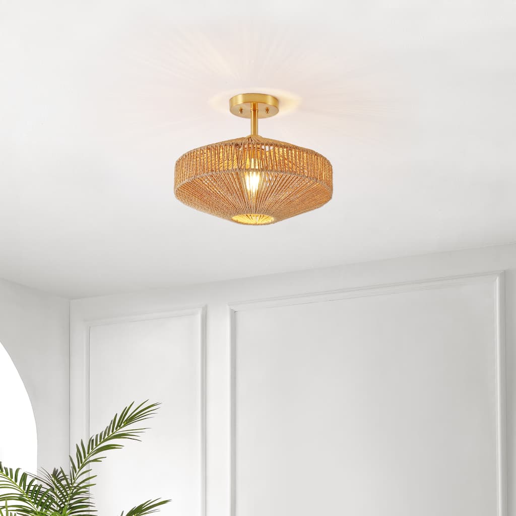 SAFAVIEH Lighting Berra 13.5" Flush Mount - 13.5" x 13.5" x 13" - withD/H - Natural/Gold - 16Wx16Dx12H