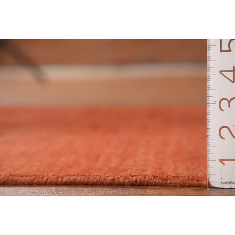 Modern Orange Gabbeh Accent Rug Hand-Knotted Solid Wool Carpet - 2'8" x 4'0"