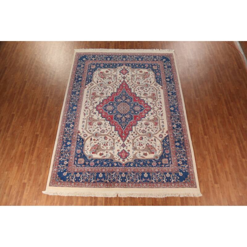Vegetable Dye Aubusson Chinese Area Rug Beige Hand-Knotted Wool Carpet - 9'1"x 12'3"