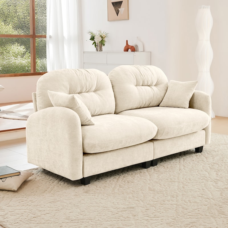 Minimalist Sectional Sofa Couch with Tufted Backrest, 2-Seater Sofa Couch Fabric Loveseat with Armrests - Beige