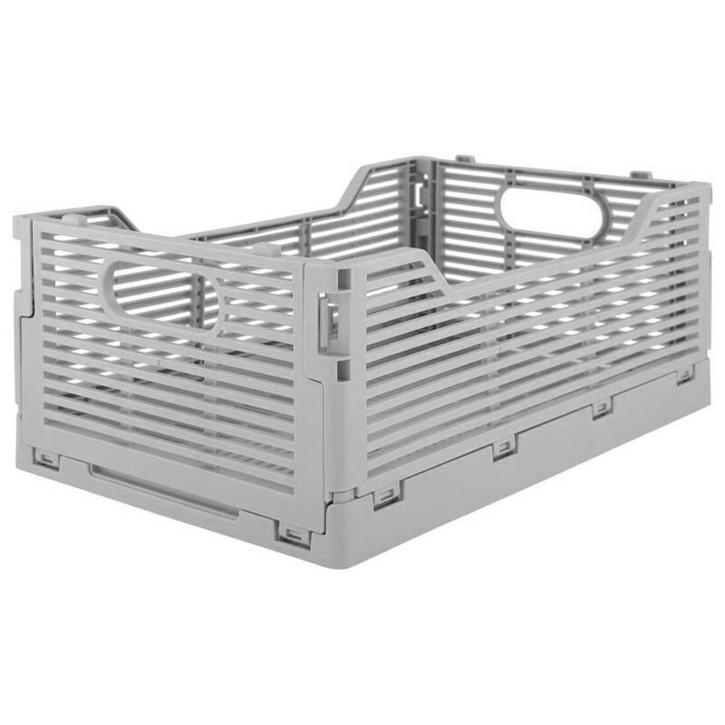 OnDisplay Stackable Folding Desk/Beauty/Closet Storage Crate - Foldable Space Saving Bins - Single - Medium - Grey