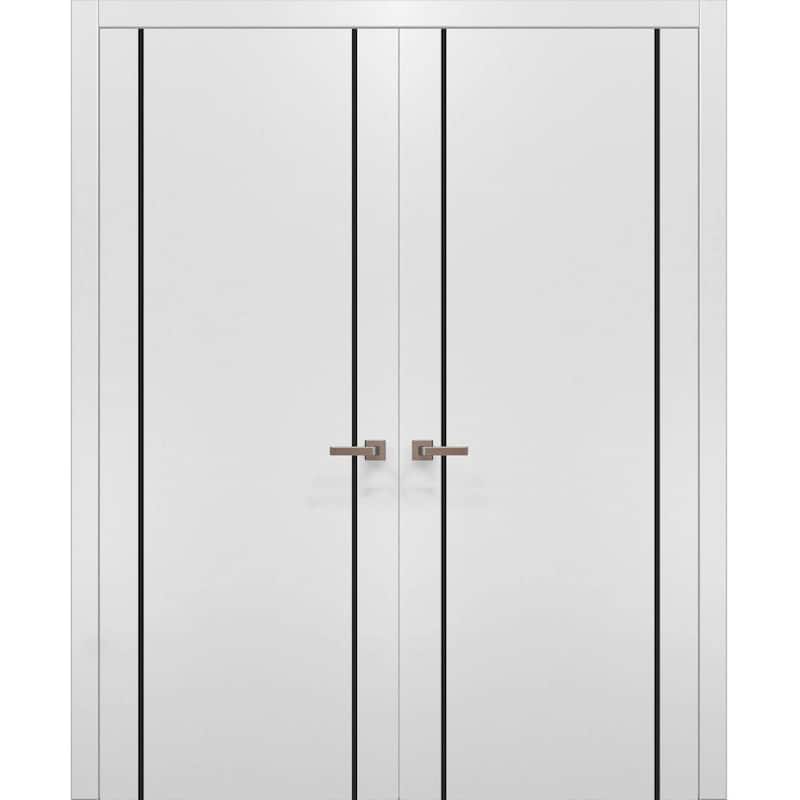 Solid French Double Doors 56 x 80 Planum 0016 White Silk with - 84" x 96" ( 2* 42x96)