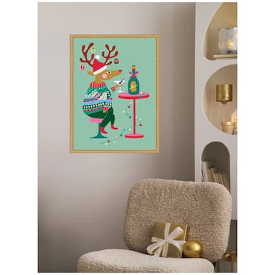 Kate and Laurel Framed Canvas Wine Deer by Rachel Lee