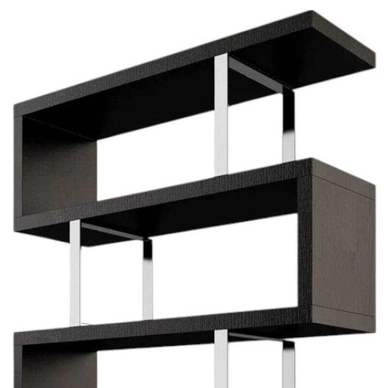 HomeRoots 67" Black And Silver Metal and Wood Three Tier Etagere Bookcase