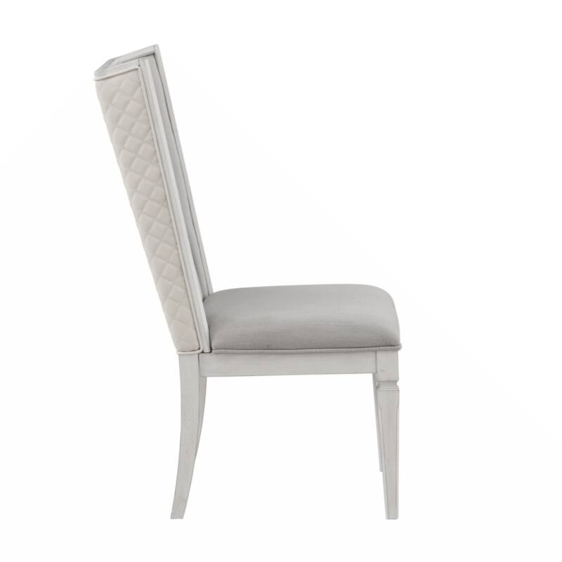Side Chair (Set-2), Light Gray Linen & Weathered White Finish