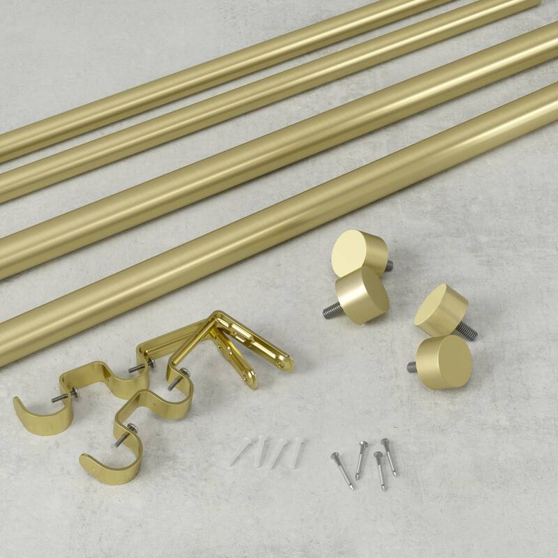 Adjustable Curtain Rod Set, Double Rod, 36-66 Inch, Brass Finish, Heavy Duty, Complete Hardware Included - M