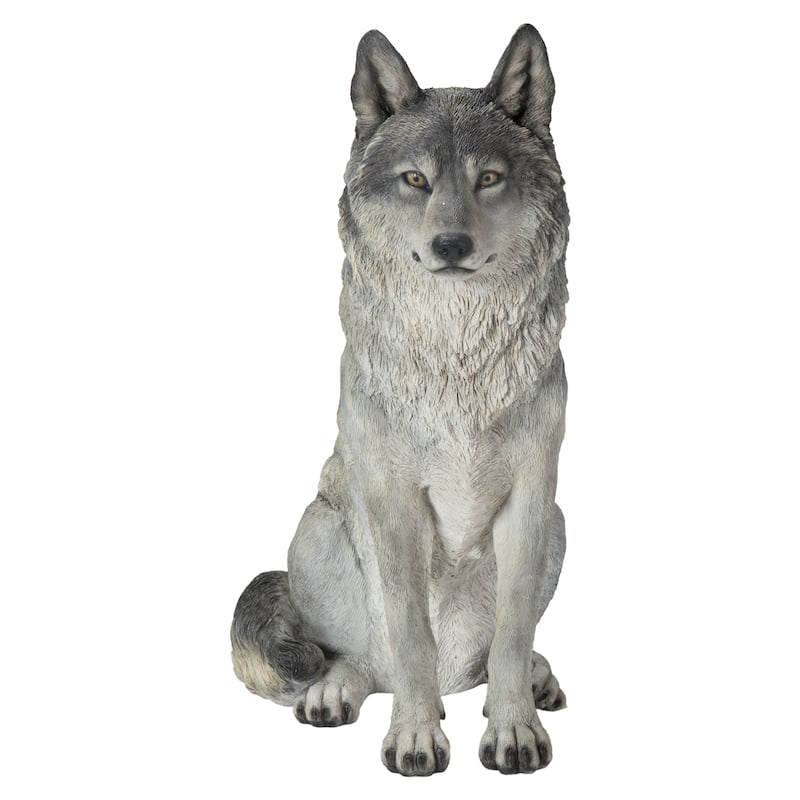 Sitting Gray Wolf Statue