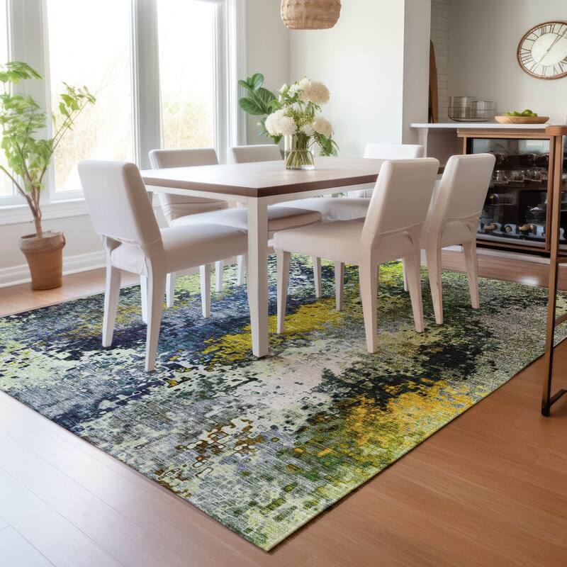 Machine Washable Indoor/ Outdoor Contemporary Abstract Chantille Rug