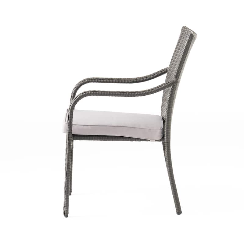 Christopher Knight Home - 6-Piece Outdoor Acacia Wood Dining Set with Iron Frame Stacking Chairs, Bench & Slat Dining Table