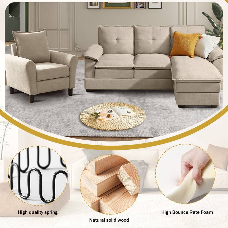 82.28" L Shaped 3 Pieces Living Room Sets