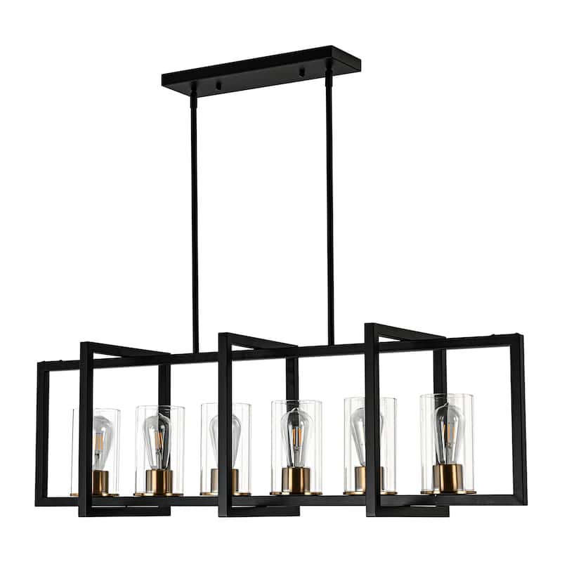 6-Light Modern Industrial Linear Crystal Kitchen Island Pendant Light - 43.3"