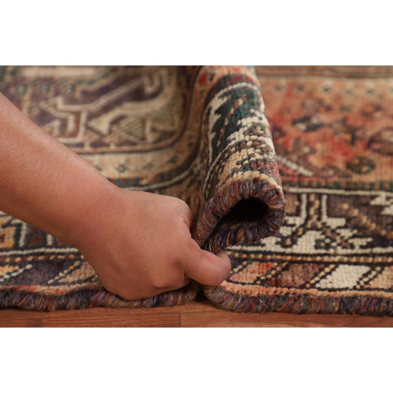 Tribal Geometric Qashqai Persian Antique Rug Hand-Knotted Wool Carpet - 5'0" x 7'11"
