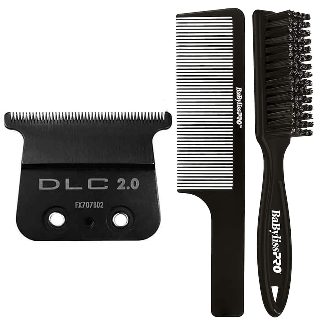 Babyliss Pro FX707BD2 DLC 2.0MM Deep Tooth T-Blade + Fade Brush BPFADEB + 9" Clipper Comb