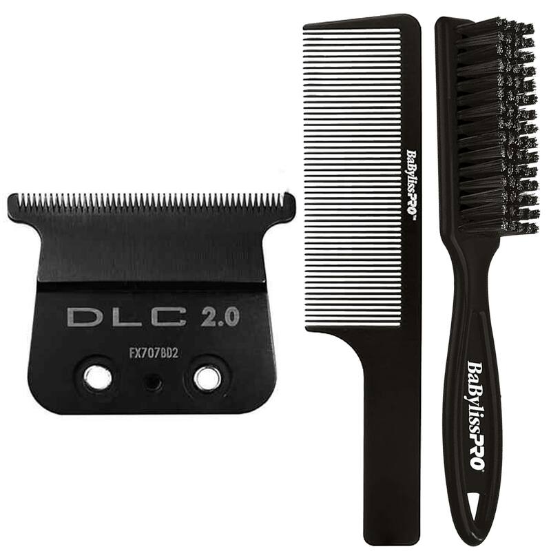 Babyliss Pro FX707BD2 DLC 2.0MM Deep Tooth T-Blade + Fade Brush BPFADEB + 9" Clipper Comb - Black