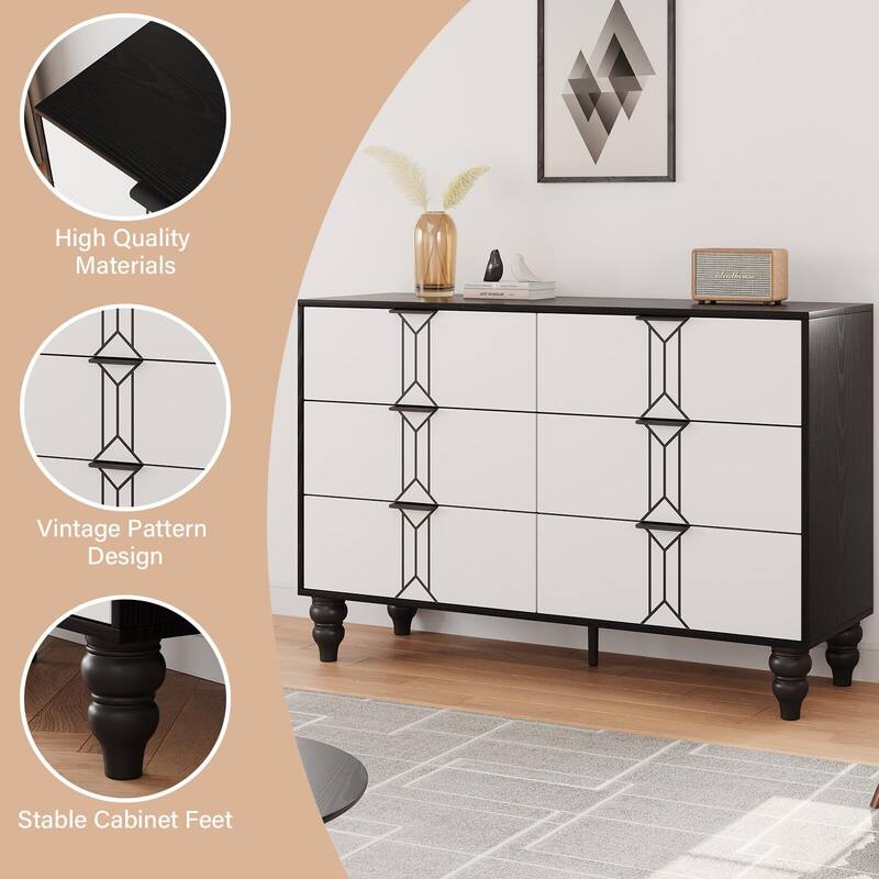 6 Drawer Dresser with Deep Drawers, Modern Wooden Chest Dresser