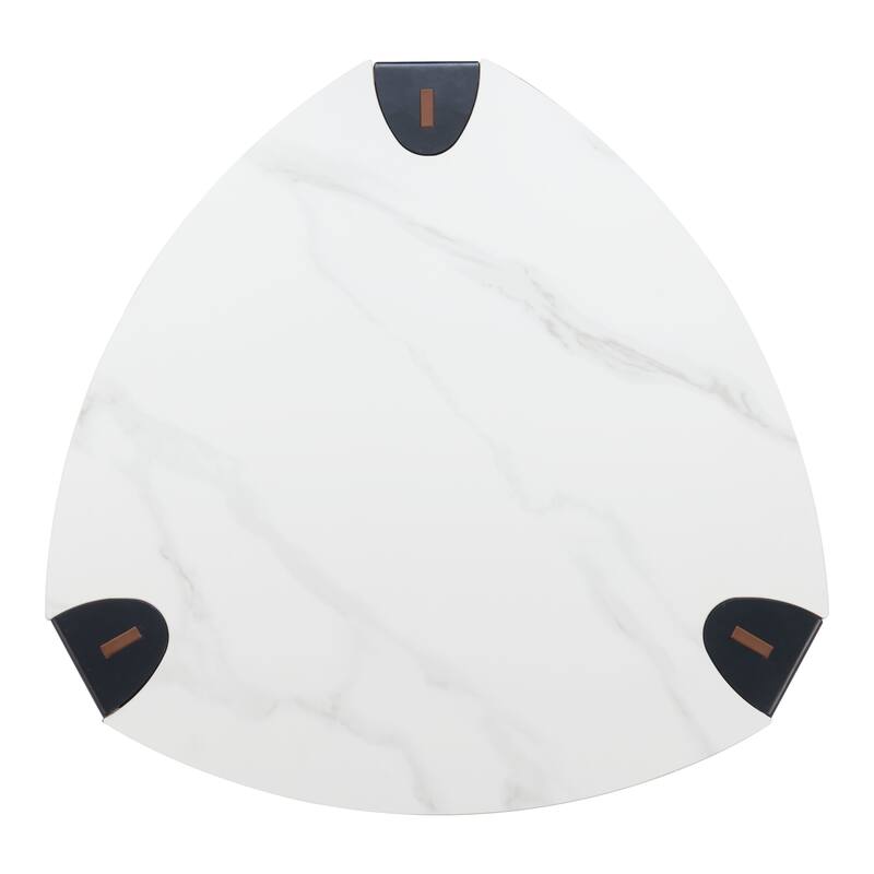 HomeRoots 36" White and Black Sintered Stone Faux Leather And Steel Triangle Coffee Table - 36' X '15.2' X '36