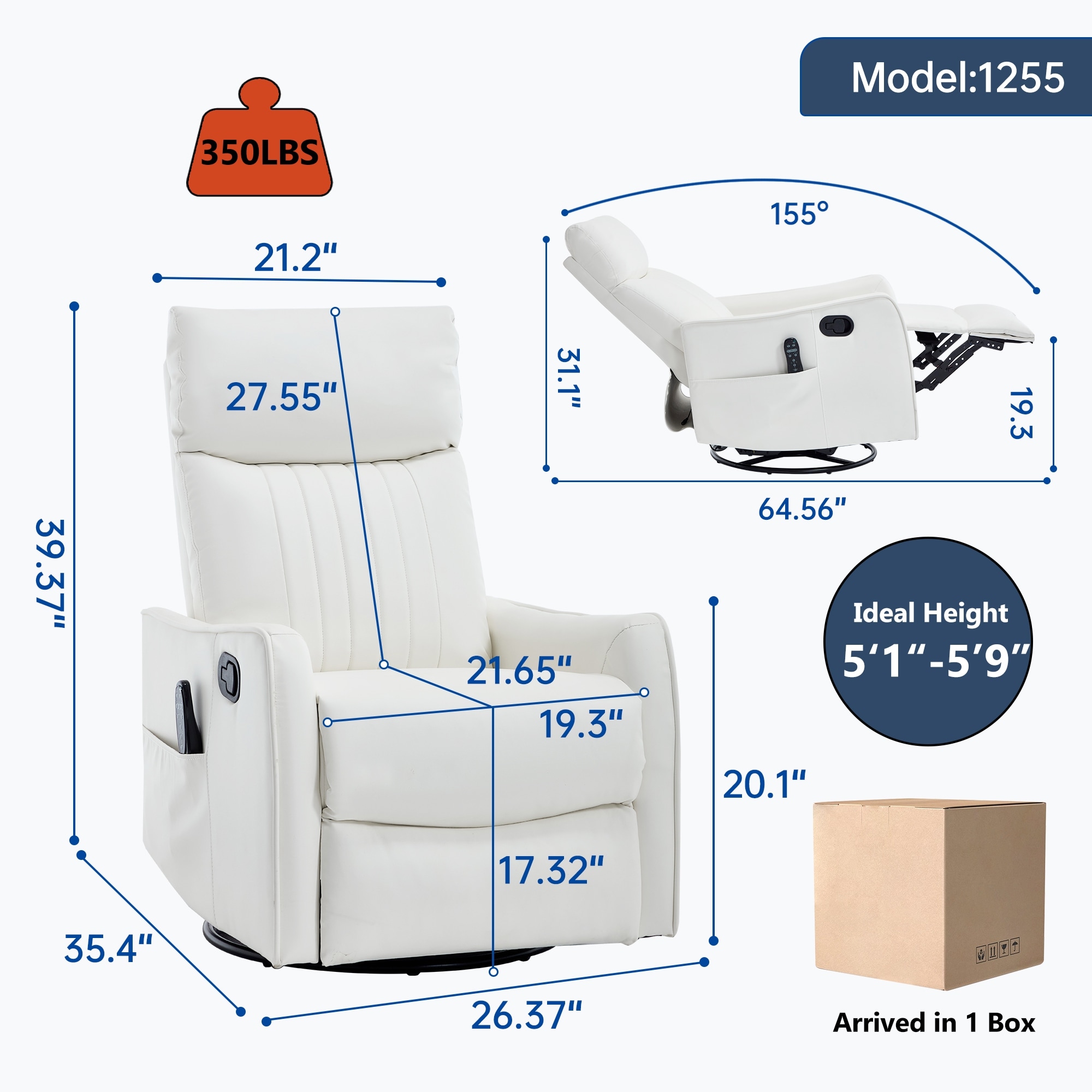 Manual Recliner Chair with Heat & Massage, Ergonomic Single Sofa Chair, Swivel Glider Rocker Chair with Side Pocket