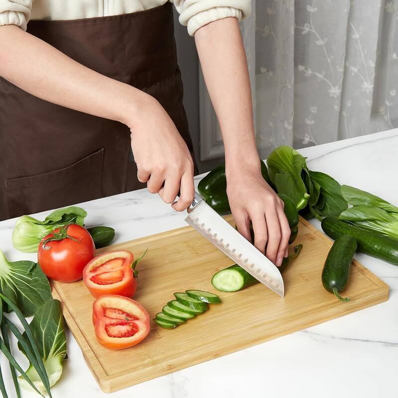 Bamboo Cutting Board Set of 3, Cutting Board Set with Holder, Deep Juice Grooves