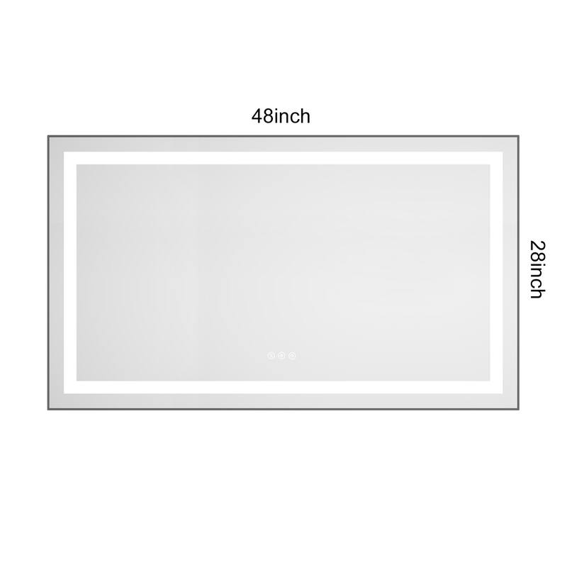 48" x 28" LED Bathroom Mirror with Front and Backlight, Wall Mounted Vanity Mirror with Aluminum Frame, Anti-Fog - Gun Ash