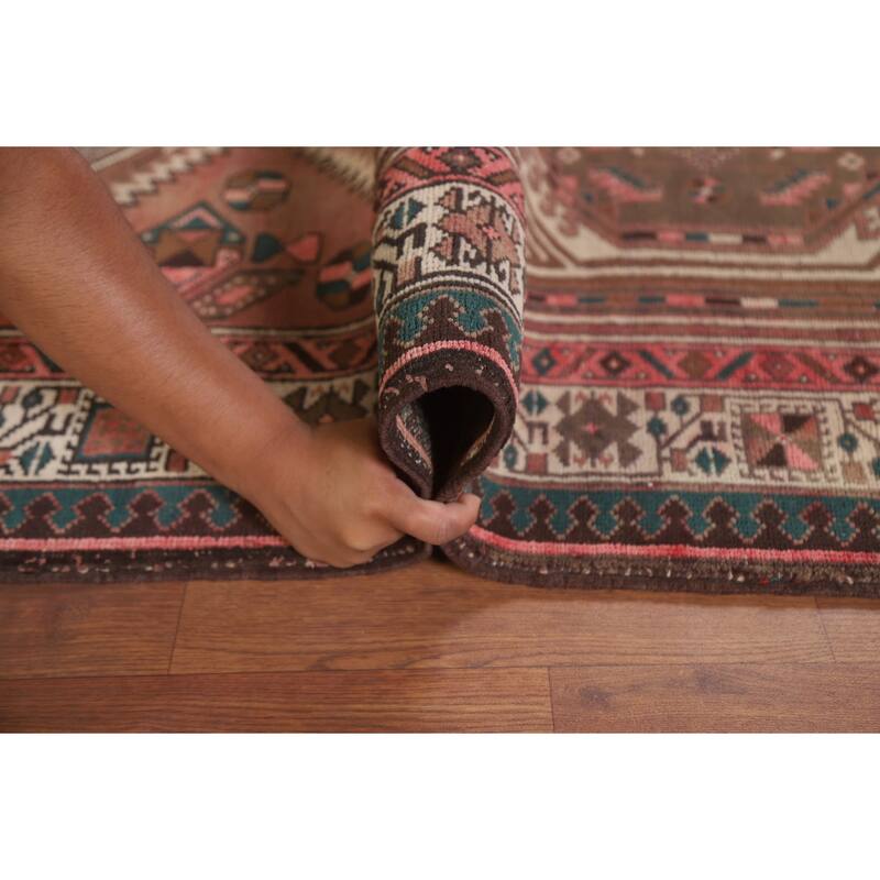 Pink Ardebil Persian Vintage Runner Rug Hand-knotted Wool Carpet - 3'6" x 10'2"