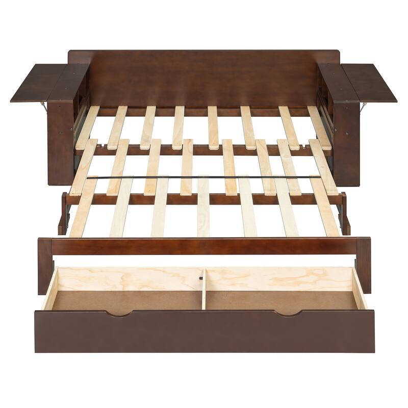 Multifunctional Sofa Bed Convertible Daybed with Removable Integrated Desk/Hydraulic Side Table/Storage Drawers for Small Spaces