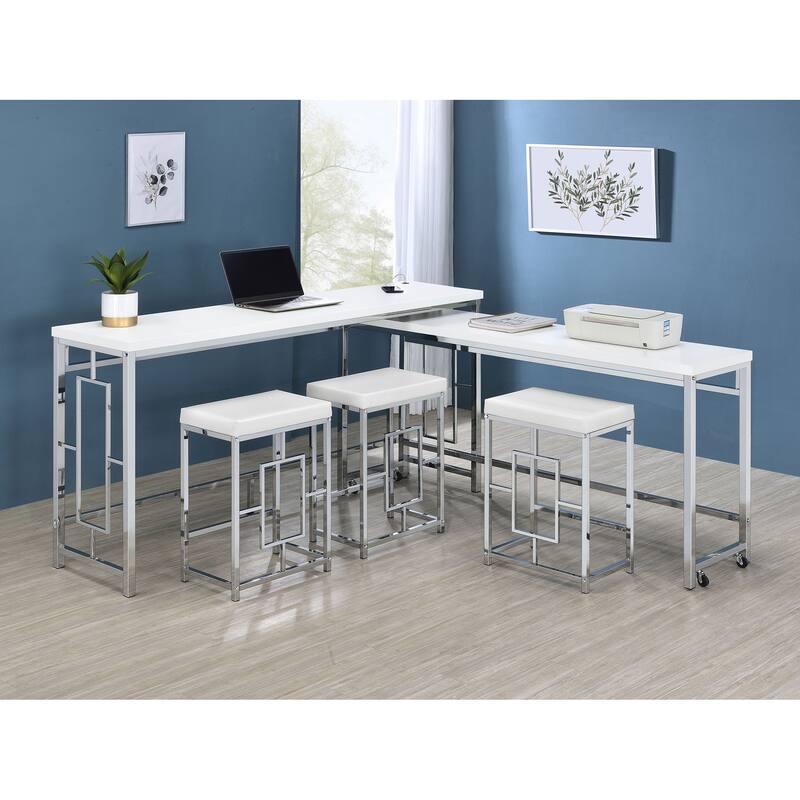 Laguna White 5-piece Counter Height Table with Pot Rack