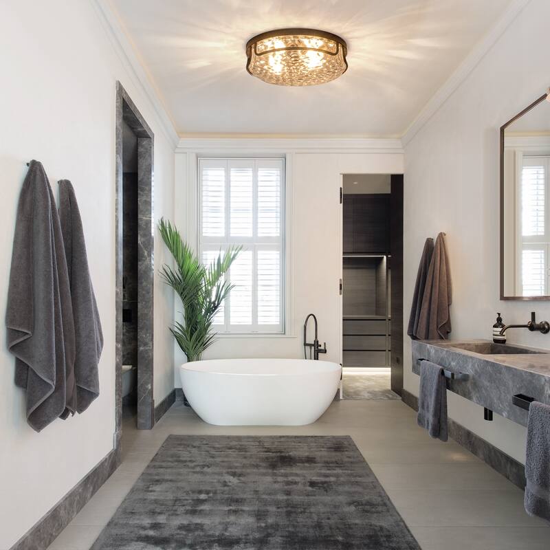 Farmhouse 2-Light Flush Mount Light with Water Ripples Glass