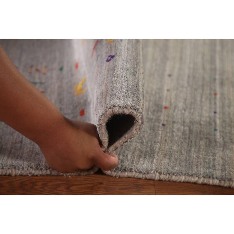 Stripe / Tribal Gabbeh Oriental Area Rug Handmade Silk Carpet - 9'2" x 11'6"