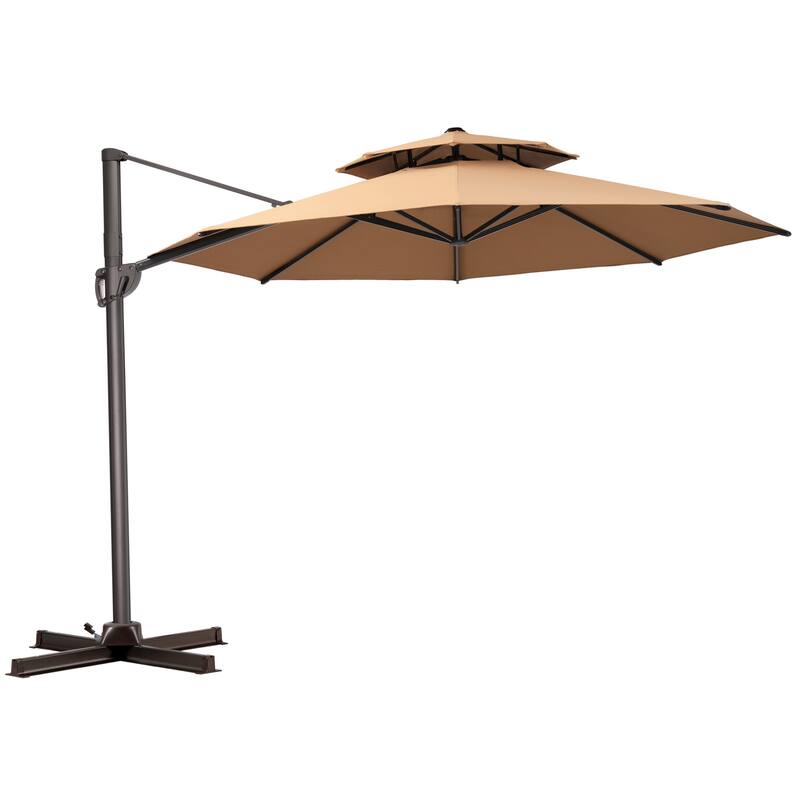 Outdoor Round Double Top Patio Cantilever Umbrella, Base Not Included