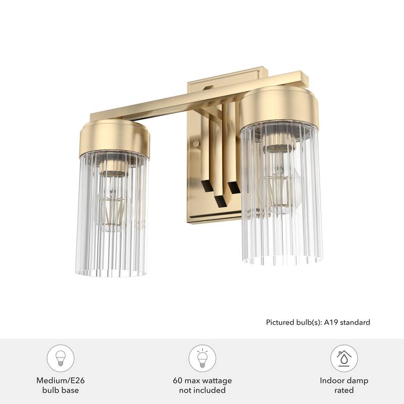 Hunter Gatz Ribbed Glass Vanity Wall Light - Bathroom - Glam, Fluted Glass - Damp Rated!