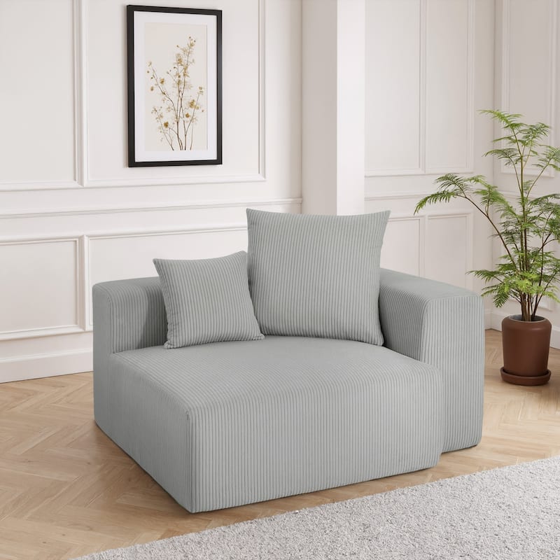 Corduroy Upholstered Modular Sectional Sofa with Ottoman - Light Grey-armchair left - Left Facing