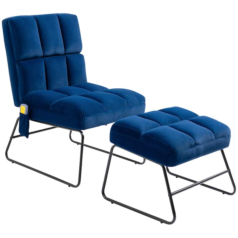 HOMCOM Accent Chair with Ottoman, Velvet Club Chair with Vibration Massage, Remote Control and Metal Legs