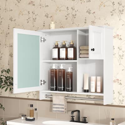 Bathroom Wall Cabinet with Mirrored Door, Wall Mounted Medicine Cabinet with Adjustable Shelves, Over Toilet Storage Cabinet