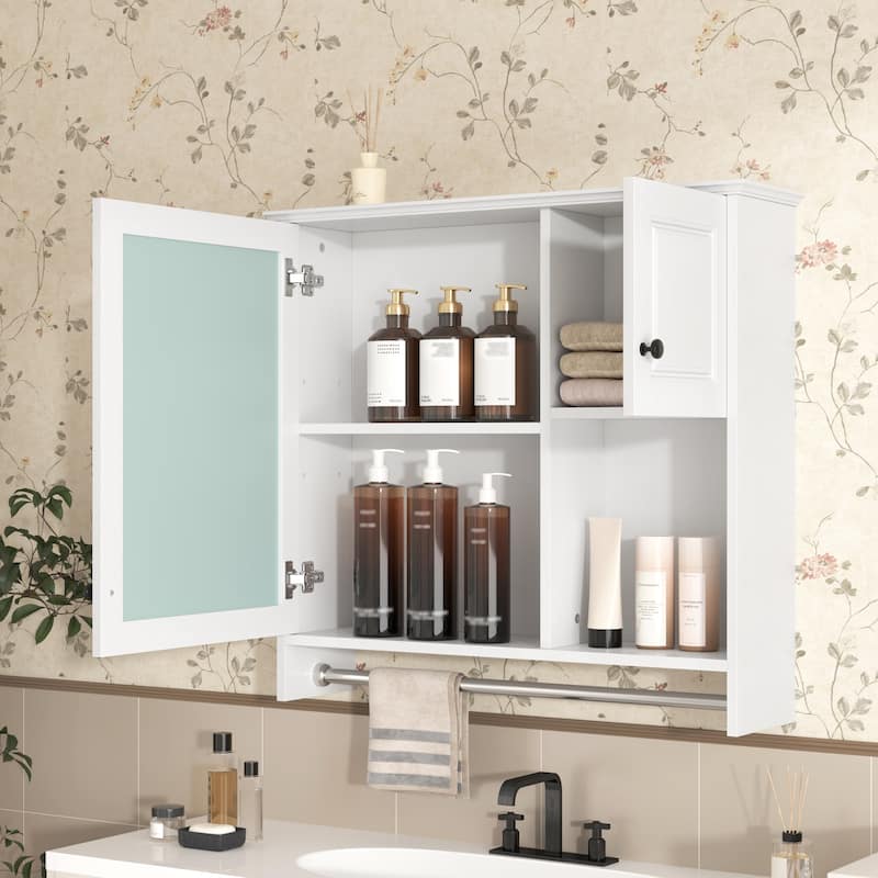 Bathroom Wall Mounted Mirror Cabinet Adjustable Medicine Cabinet with Mirror Door, Storage Cabinet and Open Compartment