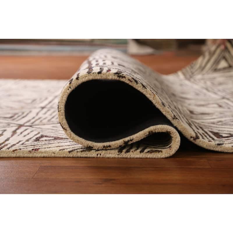 Geometric Modern Indian Area Rug Handmade Bedroom Wool Carpet - 5'3" x 7'7"