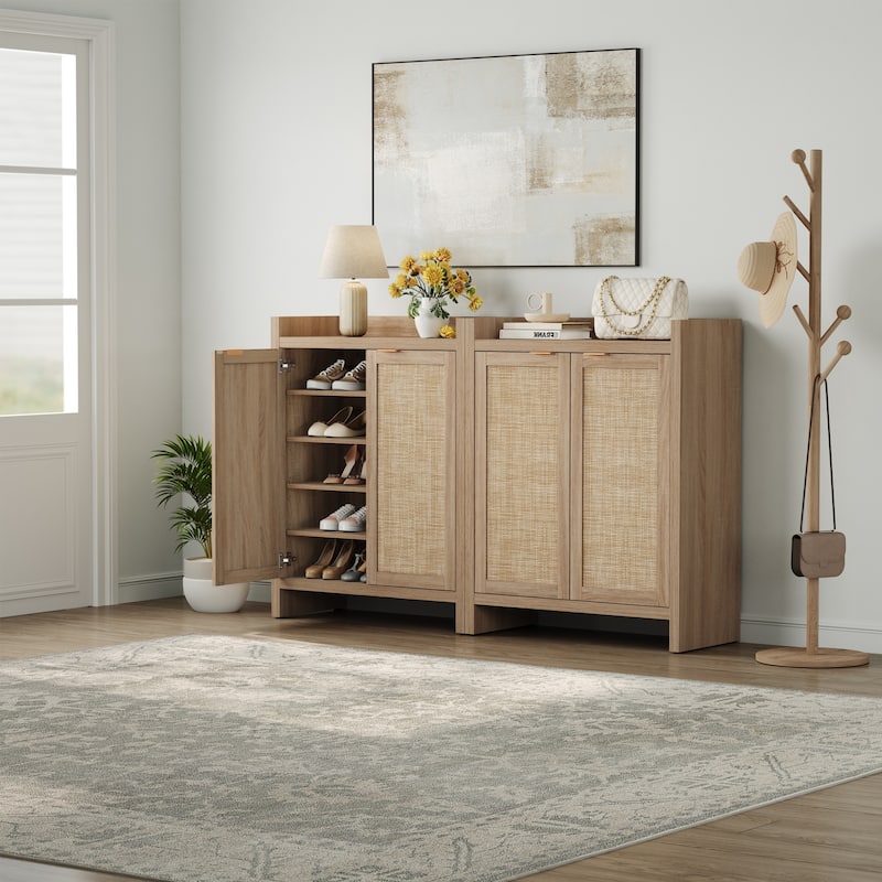 2 Doors Modern Natural Rattan Shoe Cabinet