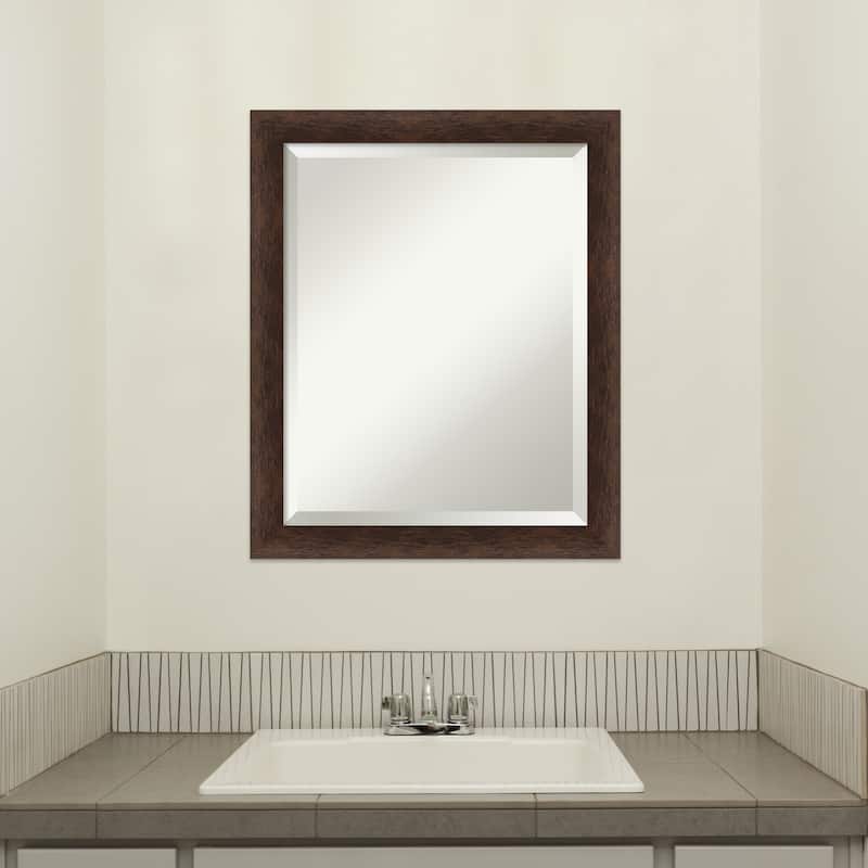 Warm Walnut Narrow Beveled Wood Framed Bathroom Vanity Wall Mirror - Warm Walnut Narrow