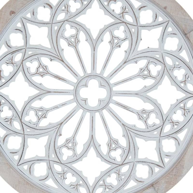 HomeRoots 25" Natural And White Wood Medallion Round Hanging Wall Decor