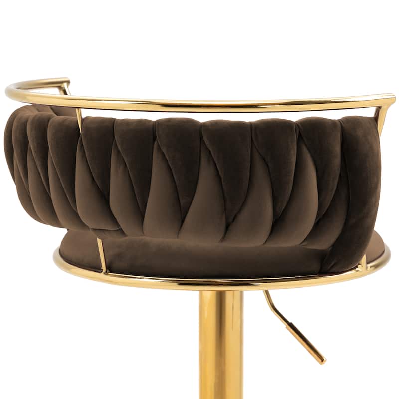 Velvet Upholstered Adjustable Bar Stool Swivel Counter Chair Set of 2